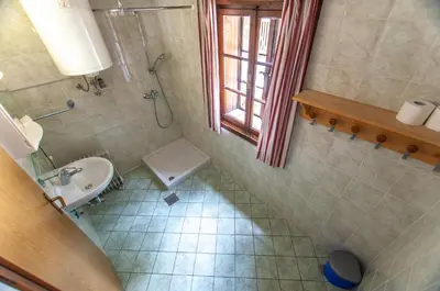 a small bathroom with a toilet and a sink at Mala koča Wooden Cabin in Goreljek