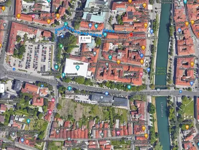 a map of a city with buildings and roads at Studio Ian in Ljubljana
