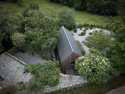 an overhead view of a building in a garden at Moon - Tiny house from Callin Wines in Sežana