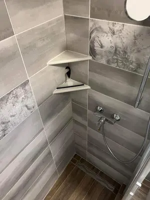 a bathroom with a shower with a shower head at Apartma Mia in Črni Kal