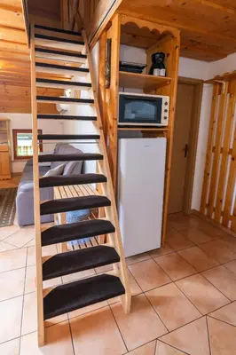 a spiral staircase in a tiny house at Apartma Metka in Bohinj