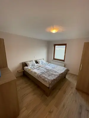 a bedroom with a bed in a room with a window at Apartma Ivana in Markovci