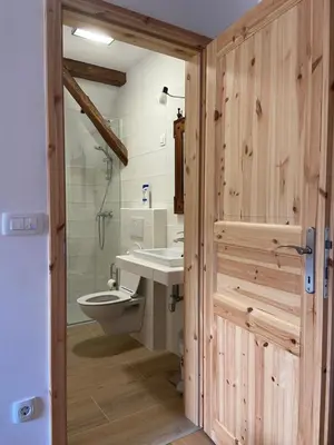 a bathroom with a toilet and a sink at Pr Krač Countryside Hideaway in Dol pri Ljubljani