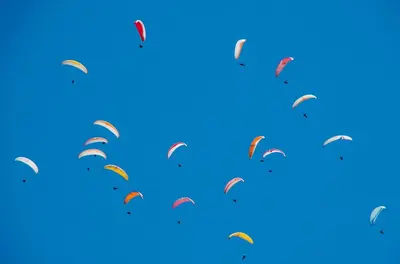 a group of colorful paragliders flying in the sky at Apartment Otava in Šempas