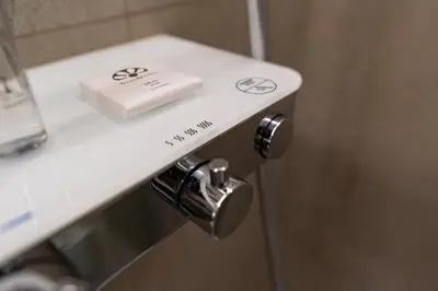 a close up of a bathroom door with a sink at MIZU APARTMA VAS LIPA OLIMJE in Podčetrtek