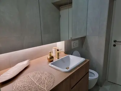 a bathroom with a sink and a toilet at Apartma Larisa in Bled