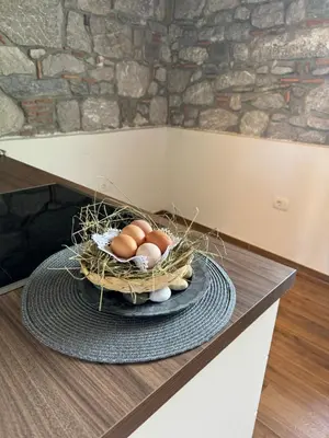 a basket of eggs sitting on top of a counter at Pri Piskovih in Grgar