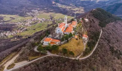 an aerial view of a house on a hill at Pri Piskovih in Grgar