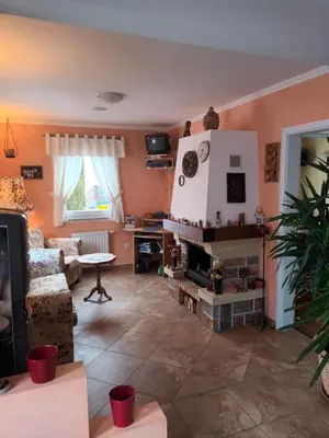a living room with a couch and a fireplace at Apartment Jovan in Bled