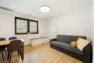 a living room with a couch and a table at Apartments Gros in Radeče