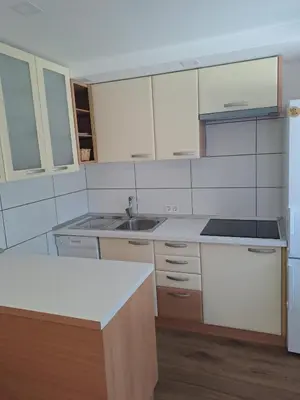 a kitchen with white cabinets and a sink at Apartment Danica in Kranjska Gora