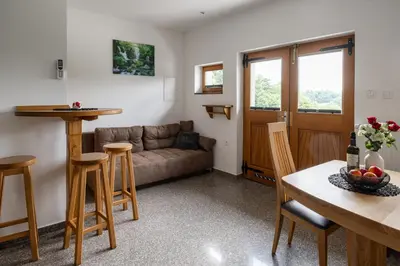 a living room with a couch and a table at Vila Emina in Podčetrtek
