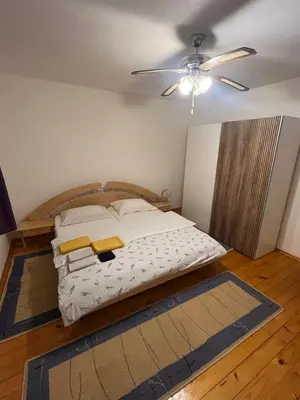 a bedroom with a bed and a ceiling fan at Apartment GREEN HOUSE in Šempas