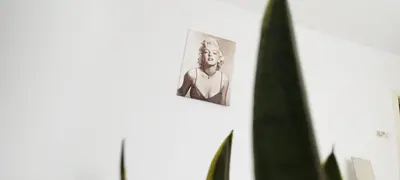 a picture of a man on a wall at 7 Flower Street Apartment in Šempeter pri Gorici