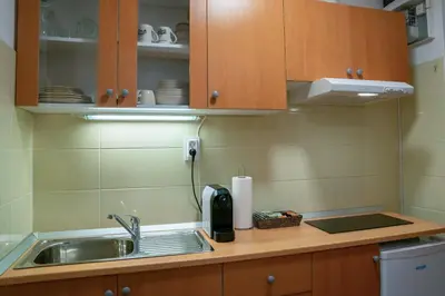 a kitchen with a sink and a counter top at Small but cozy apartment in Maribor