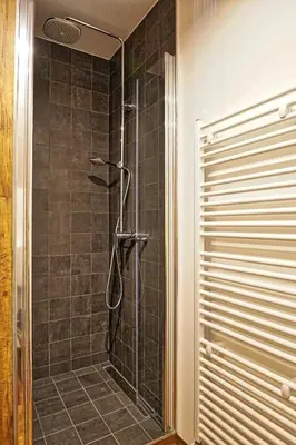 a bathroom with a shower with a glass door at Betlehem Resort in Zgornje Gorje