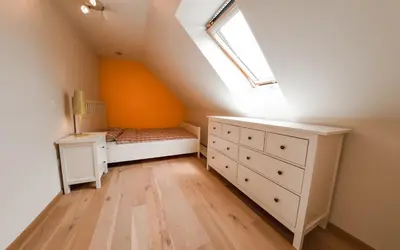 a attic bedroom with a bed and a skylight at Old Taylor's house in Gradac