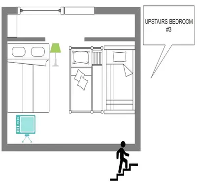 a diagram of a room with a person walking up the stairs at Fairytale Wooden house by Ljubljana in Grosuplje