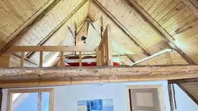 a boat is on the ceiling of a house at Hisa Luciano for 5 near Bovec in Bovec
