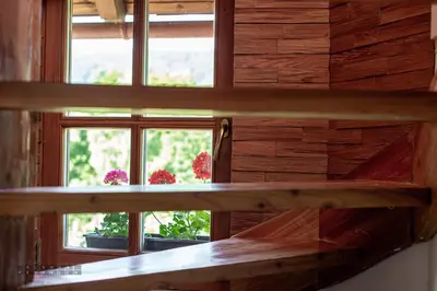 a room with a window with flowers on a shelf at Zidan'ca Rošel in Dolenjske Toplice