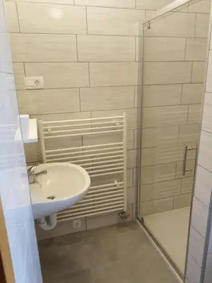 a bathroom with a sink and a shower at Apartma Julia in Spodnje Gorje