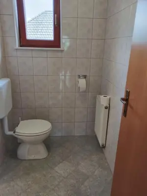 a bathroom with a toilet and a window at Apartma Julia in Spodnje Gorje