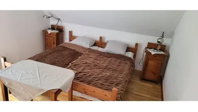 a bedroom with a large bed and two night stands at Počitniška hiša pr Puc in Mojstrana