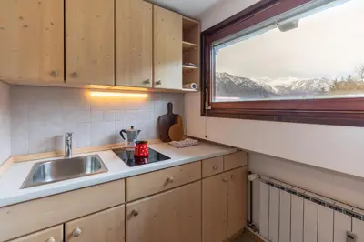 a kitchen with a sink and a window at Apartment Planika in Bohinj