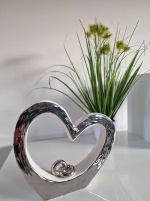 a heart shaped vase with a plant in it at Orange house Šempeter in Šempeter v Savinjski Dolini