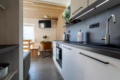 a kitchen with a sink and a counter top at Panorama 13 in Tolmin