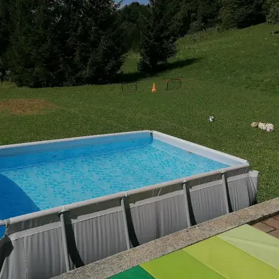 a large swimming pool in the middle of a yard at Apartmaji BORŠTNER in Vransko