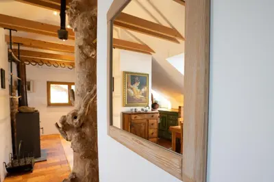 a mirror on a wall in a room at Horse Farm Holiday Pr' Kolenc in Zgornje Gorje