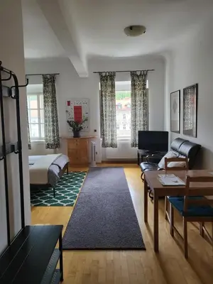 a living room with a bed and a couch at Studio Ian 1 in Ljubljana