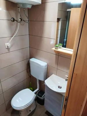 a bathroom with a toilet and a sink at POČITNIŠKA HIŠKA LASTOVKA in Podvolovljek