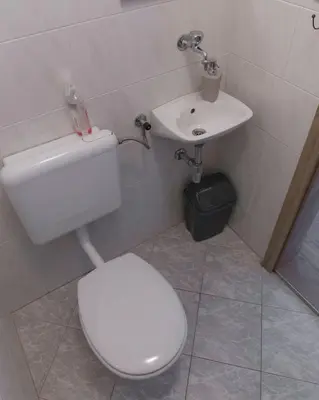 a bathroom with a toilet and a sink at Apartments Olip in Bled