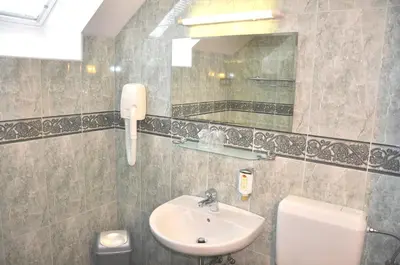 a bathroom with a sink and a mirror at Nature Hotel Lukanc in Bled