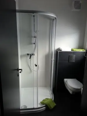 a bathroom with a shower and a toilet at Adrenalina in Krško