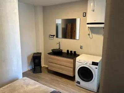 a bathroom with a washing machine and a sink at APARTMENT GAL in Novo Mesto