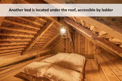 an attic bed is located under the roofaccessible by ladder at Tiny House - Glamping Paradise Skatlar 45722 in Otočec