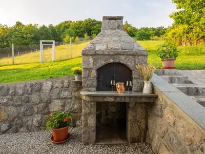 a stone fireplace in a stone wall with plants at Holiday home in Smarjeske Toplice - Kranjska Krain 45723 in Smarjeske Toplice