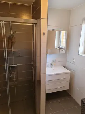 a bathroom with a shower and a sink at Apartment Carolina in Rogašovci