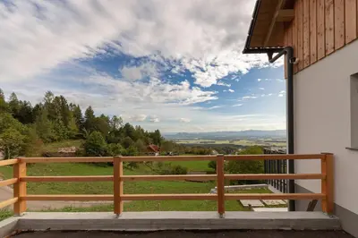 a view from the balcony of a house at Apartments Nikolaj in Preddvor