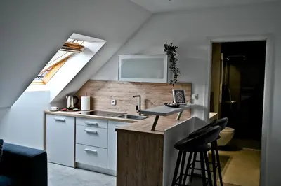 a small kitchen with a sink and a counter at Apartment Lilly in Slivnica pri Mariboru