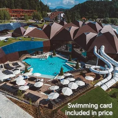 an aerial view of a swimming pool with a water park at F96 TERME OLIMIA, Aqualuna KAMP NATURA PODČETRTEK card included all year in Podčetrtek