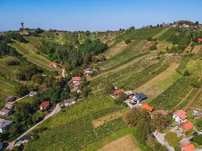 an aerial view of a village on a hill at Holiday Home Aleks in Lendava