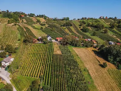 an aerial view of a farm on a hill at Holiday Home Aleks in Lendava