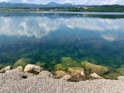 a view of a large body of water at A View to a Hill in Sveti Florijan pri Šoštanju