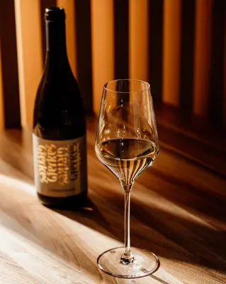 a glass of white wine next to a bottle of wine at Posestvo Gjerkeš in Rogašovci