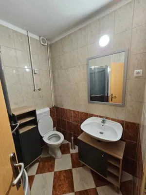 a bathroom with a toilet and a sink and a mirror at Apartma Pekrska vila in Limbuš