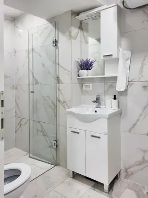 a bathroom with a toilet and a sink and a shower at Stara Pošta Apartment 5 in Grosuplje